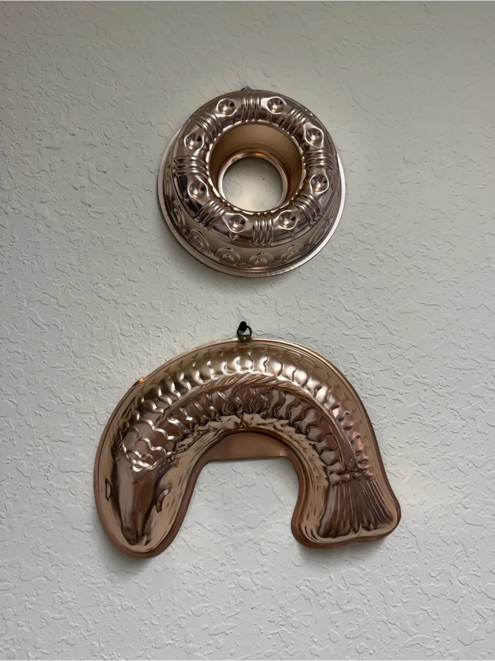 Vintage Copper Jello & Cake Mold Set | Fish & Fluted Ring Wall Decor (Set of 2)